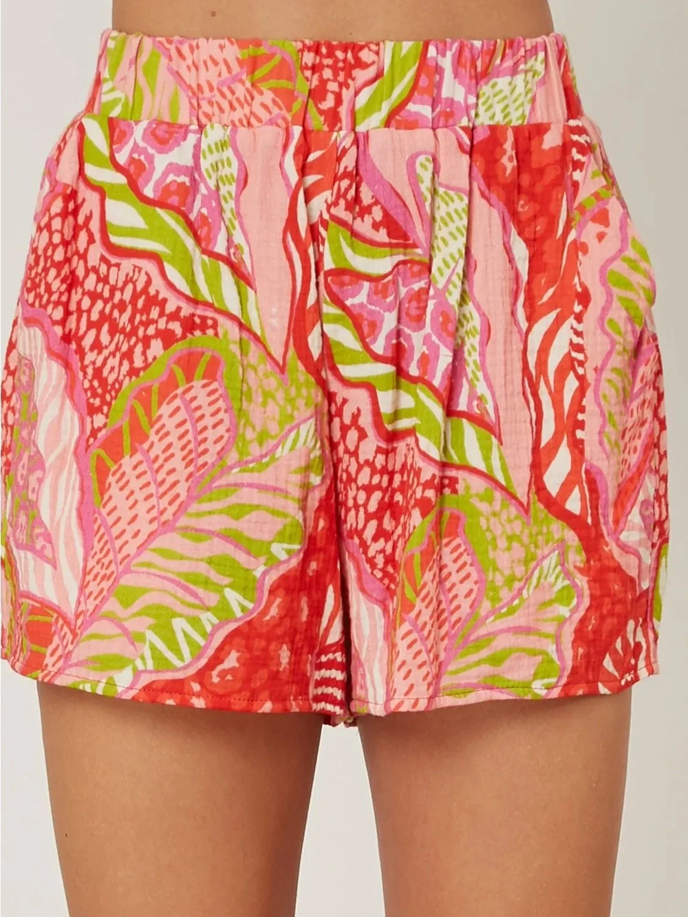 Peach Love SAY ALOHA RED TROPICAL GAUZE SHIRT/SHORTS SET